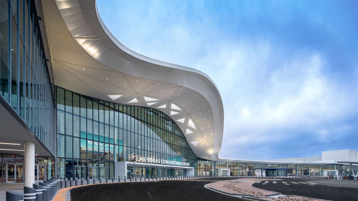 The newly renovated exterior for the Central and North halls of the Las Vegas Convention Center.