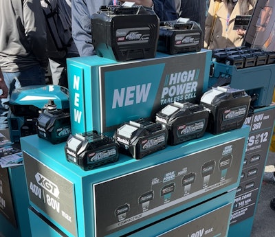 Makita's new 40V max XGT 8.0Ah high power battery pack (top left)