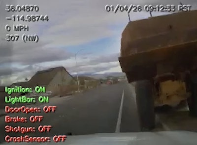 Henderson police video shows the wheel loader just before it crashes into a patrol vehicle January 4.