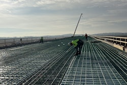 Workers tie rebar while working on Section Three of the I-69 bridge project in January 2026.
