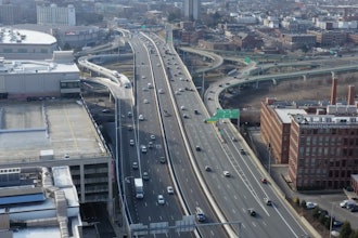 An aerial view of the newly completed I-95 Providence Nourthbound Viaduct.