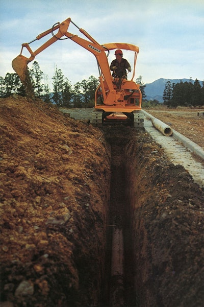 Japanese manufacturer Yanmar's YB600C hydraulic crawler compact excavator, shown above, came out in 1972. 'The YB600C wasn’t just a machine; it was the beginning of a movement,' the company says. 'As one of the first mass-produced compact excavators, it laid the foundation for Yanmar’s construction equipment business.'