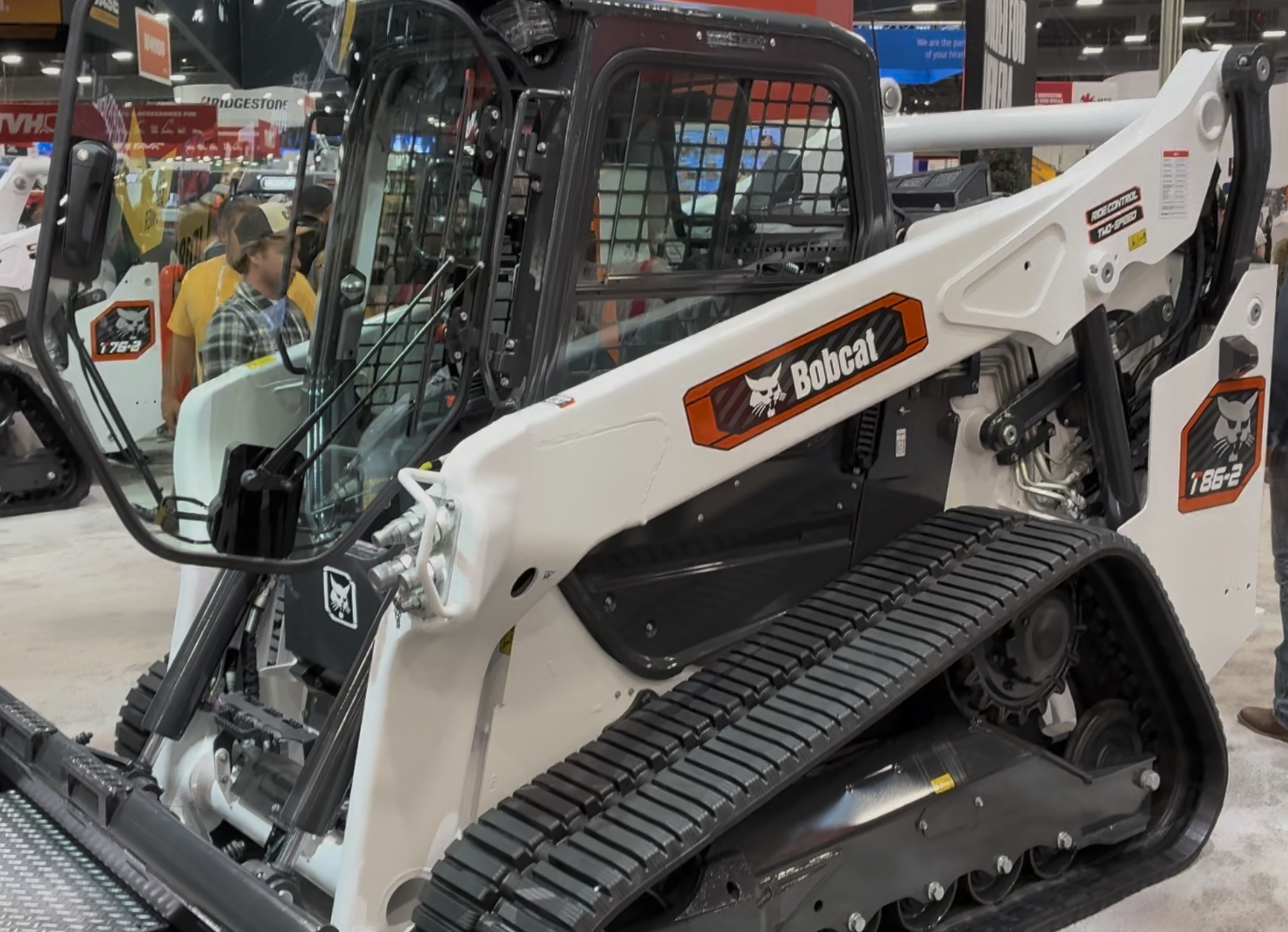 Bobcat's new T86-2 Pro compact track loader, seen here at ConExpo, gets a boost to 115 horsepower, higher lift height to 12 feet and a load of advanced technology.