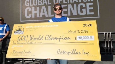 Brian Hayden of Maine won Caterpillar's Global Operator Challenge and a $10,000 prize.