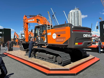 The new DX400LC-9 is the largest of Develon's next-gen lineup &mdash; seen here at ConExpo 2026 &mdash; at 95,000 pounds and 340.6 gross horsepower.