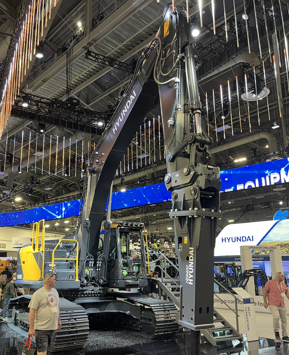 The Hyundai HX400 crawler excavator, seen here, was the largest among the five debuted at ConExpo 2026.
