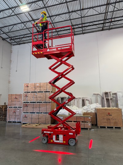 LGMG's new SS1932ER micro scissor lift can extend up to 18 feet 1 inch indoors.