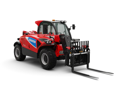 Manitou's new electric MTA 519e compact telehandler has a universal skid steer mount for running a variety of attachments.