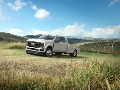 2027 Super Duty F-550 Platinum Chassis Cab with aftermarket equipment shown.
