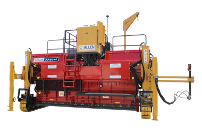 Allen's new AAS310 aggregate spreader for high-performance concrete or polyester polymer concrete paving.
