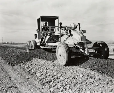 A Caterpillar Diesel No. 12 Auto Patrol at work in 1938. A year later it was renamed a 'motor grader.' Iterations of the 12 stayed in the Cat lineup for 81 years. In 2019, the 12M3 was rebadged as the 140, which is the top-selling motor grader in the U.S.