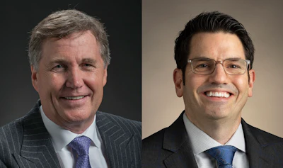 Caterpillar's former CFO, Andrew Bonfield, (left) and the new CFO, Kyle Epley.