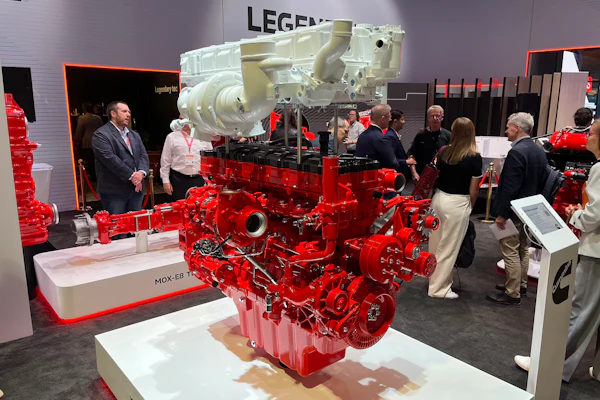 Cummins' next-gen X15 engine, which can run on diesel, biofuels or hydrogen, at ConExpo 2026.