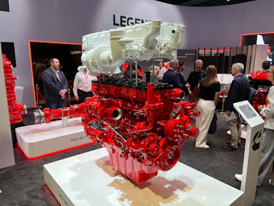 Cummins' next-gen X15 engine, which can run on diesel, biofuels or hydrogen, at ConExpo 2026.
