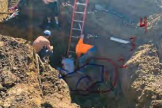 Timothy Kono was buried in this 10-foot-deep trench April 9, 2019, in Polk City, Iowa, suffering severe physical and emotional injuries.