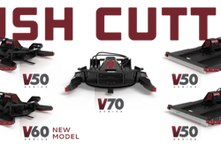 Brush cutter product lineup showing V40, V50, V60 new model, and V70 handheld cutting equipment