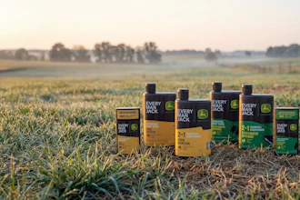 Every Man Jack's new Deere-branded bath products for men come in two scents: Iron Horizon, in yellow packaging for the company's construction equipment, and Steelwater Springs, in green for ag machines.