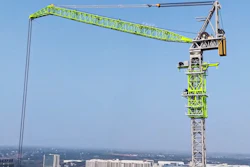 Zoomlion's new LW3600-240NB tower crane requires a 115-foot by 180-foot site footprint.