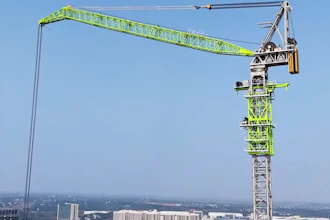 Zoomlion's new LW3600-240NB tower crane requires a 115-foot by 180-foot site footprint.