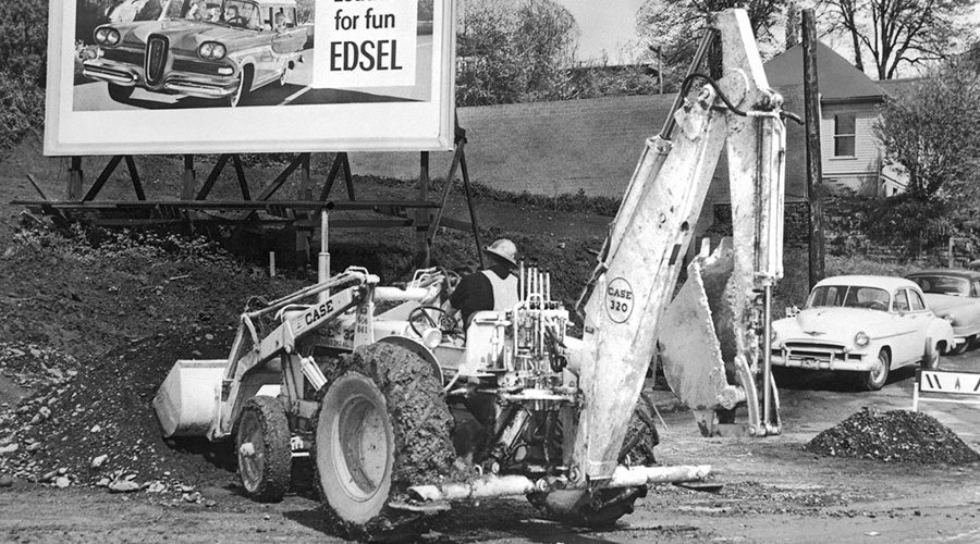 The J.I. Case Company introduced the industry&rsquo;s first factory-integrated backhoe loader, the Model 320, in 1957. It ran on a Case 4-cylinder, 32-horsepower gasoline engine and was in production from 1957 to 1958.