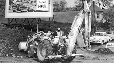 The J.I. Case Company introduced the industry’s first factory-integrated backhoe loader, the Model 320, in 1957. It ran on a Case 4-cylinder, 32-horsepower gasoline engine and was in production from 1957 to 1958.