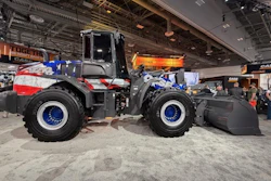 Case CE's upgraded 921G sported a patriotic wrap at its debut at ConExpo 2026.