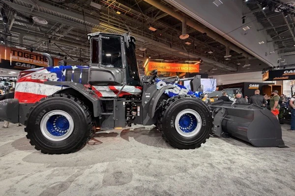 Case CE's upgraded 921G sported a patriotic wrap at its debut at ConExpo 2026.
