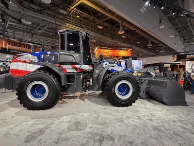 Case CE's upgraded 921G sported a patriotic wrap at its debut at ConExpo 2026.