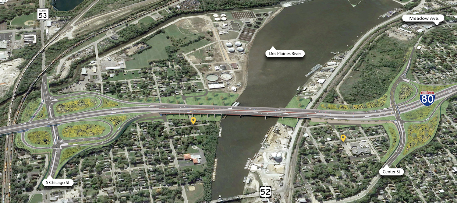 A rendering of how the new Des Plaines River Bridges will look once completed in 2028.