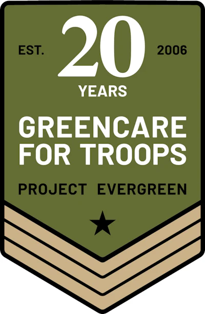 Greencare for Troops 20 Years anniversary badge, established 2006, Project Evergreen military support logo
