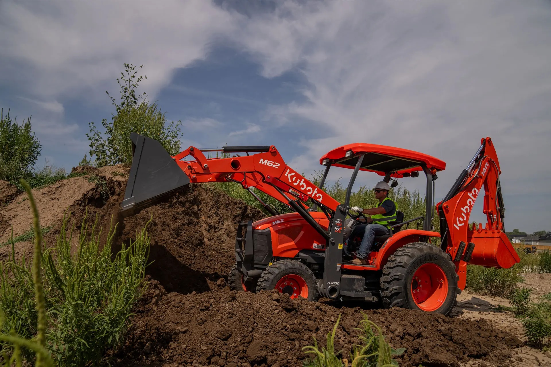 Kubota’s largest tractor loader backhoe, the M62TLB