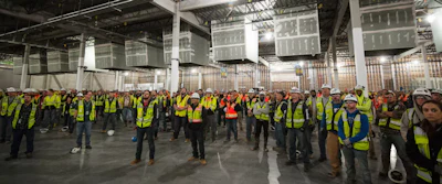 Construction workers inside a Meta data center
