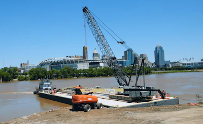 The Manitowoc 2250 lattice boom crawler crane that will begin working on the Brent Spence companion bridge.