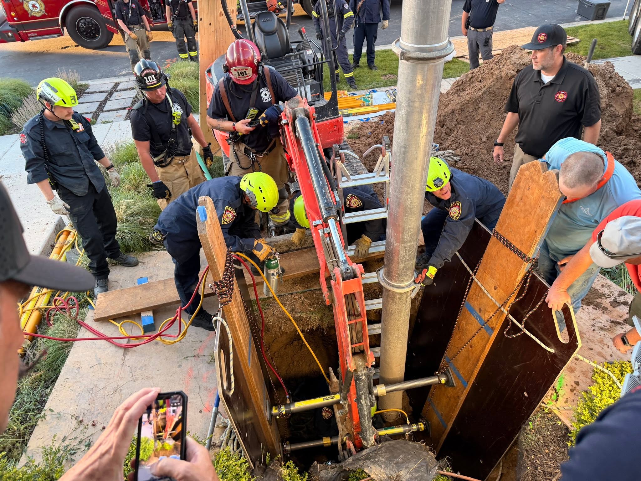 This trench collapse rescue operation June 11 in Mapleton, Utah, had a happy ending as the victim was able to breathe due to a void in the dirt while he was completely buried.