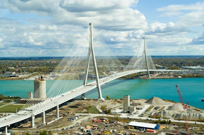 The Gordie Howe International Bridge between Detroit and Canada as seen in November. The bridge is completed, but its opening has been delayed due to Trump's dispute with the country and comes as the deadline to extend the North American Free Trade Agreement arrives July 1.