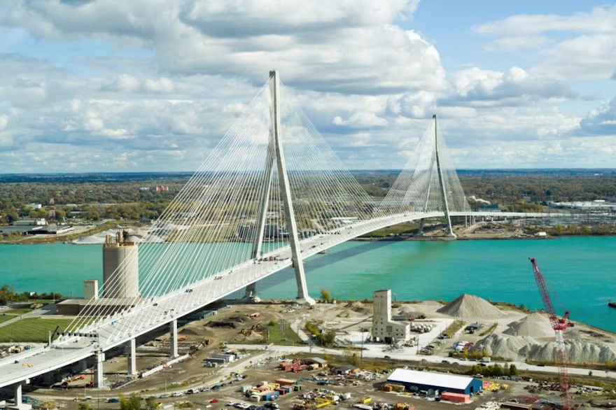 The completed Gordie Howe International Bridge between Detroit and Canada as seen in November 2025.