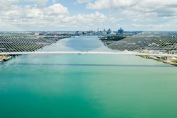 The finished Gordie Howe Bridge connecting Michigan and Ontario.