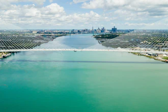 The finished Gordie Howe Bridge connecting Michigan and Ontario.