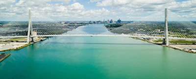 The finished Gordie Howe Bridge connecting Michigan and Ontario.