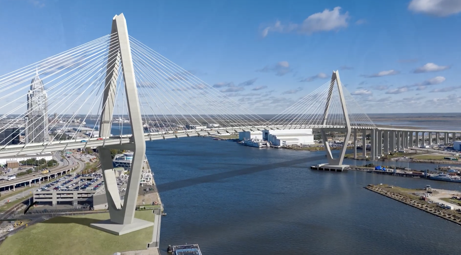 A new rendering of the future I-10 Mobile River Bridge and Bayway.