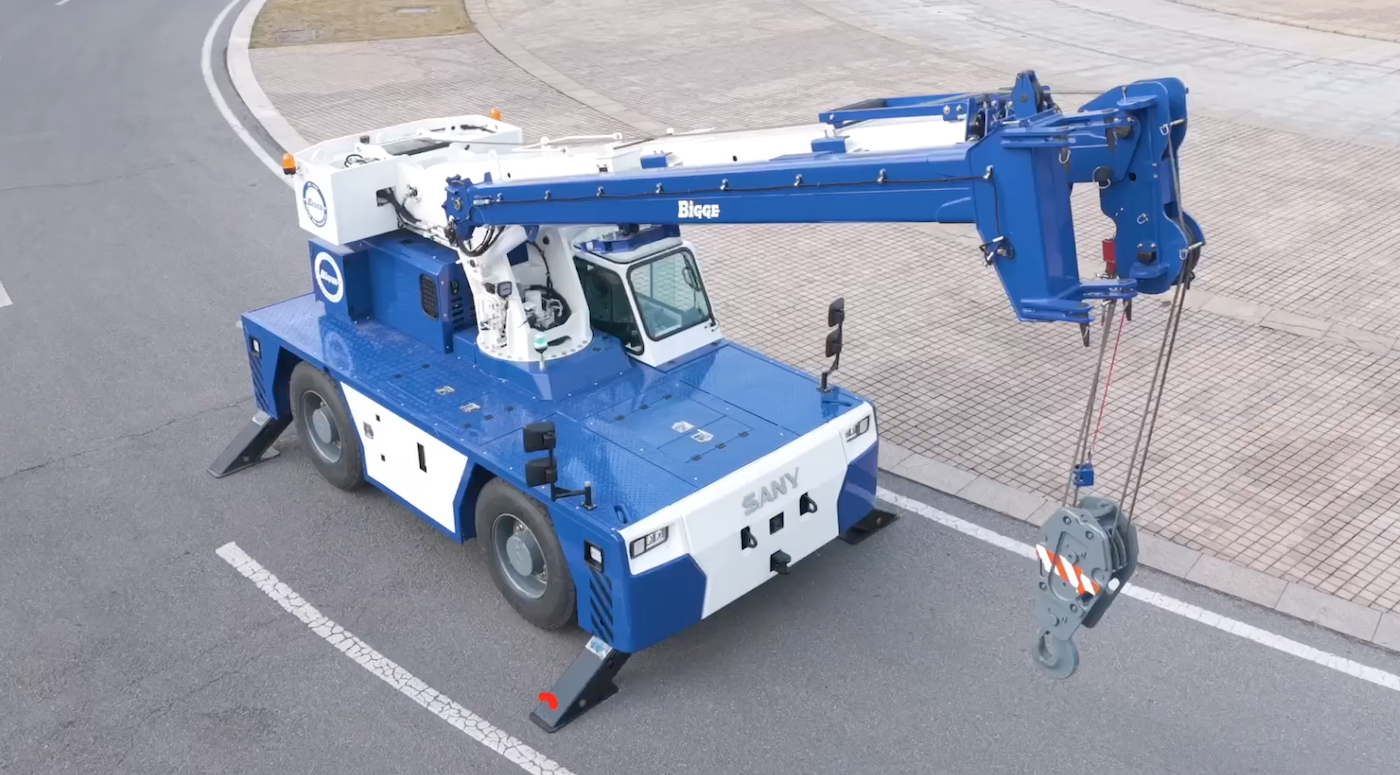 Sany's SCD150, seen here with branding from crane rental company Bigge, offers a max rated lifting capacity of 15 tons.