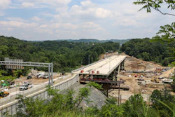 The I-376 Commercial Street Bridge in Pittsburgh slides to its new home.
