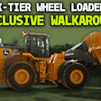 John Deere 504 yellow wheel loader with bucket raised on green background