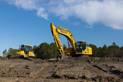 Representative image of a Komatsu hydraulic excavator and dozer. Equipment shown is for illustrative purposes only and does not depict machines that have been retrofitted.