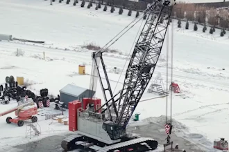 A Link-Belt 248|V lattice boom crawler crane.