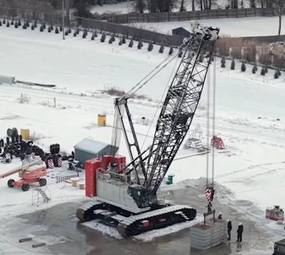 A Link-Belt 248|V lattice boom crawler crane.