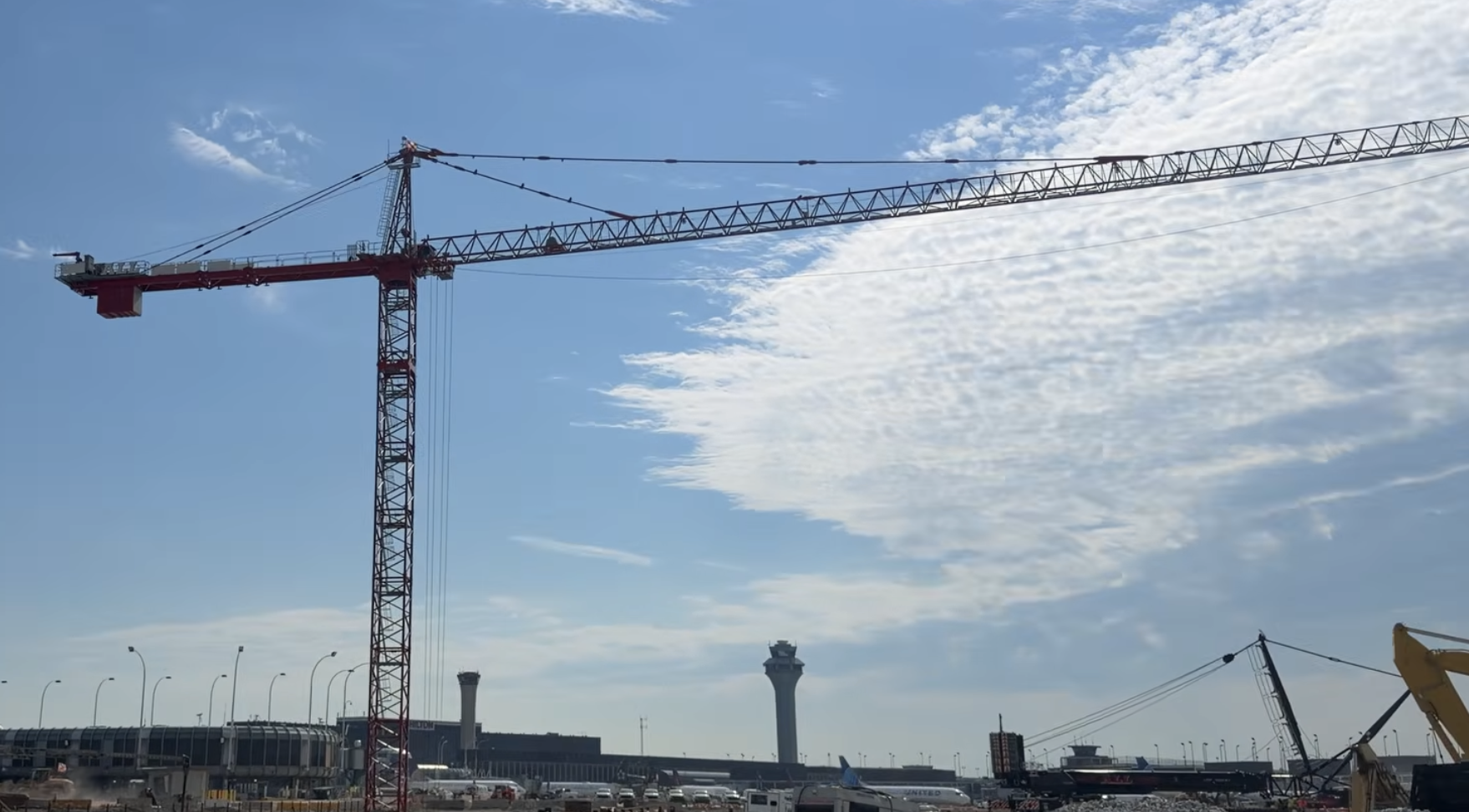 The newly erected 14-story Potain tower crane at O'Hare International Airport.