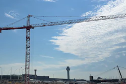 The newly erected 14-story Potain tower crane at O'Hare International Airport.