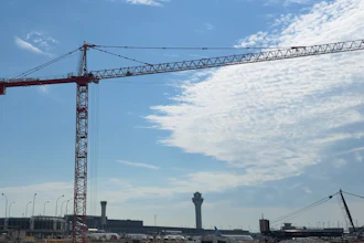 The newly erected 14-story Potain tower crane at O'Hare International Airport.