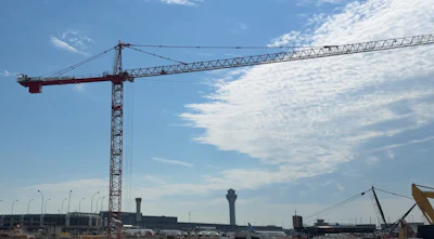 The newly erected 14-story Potain tower crane at O'Hare International Airport.